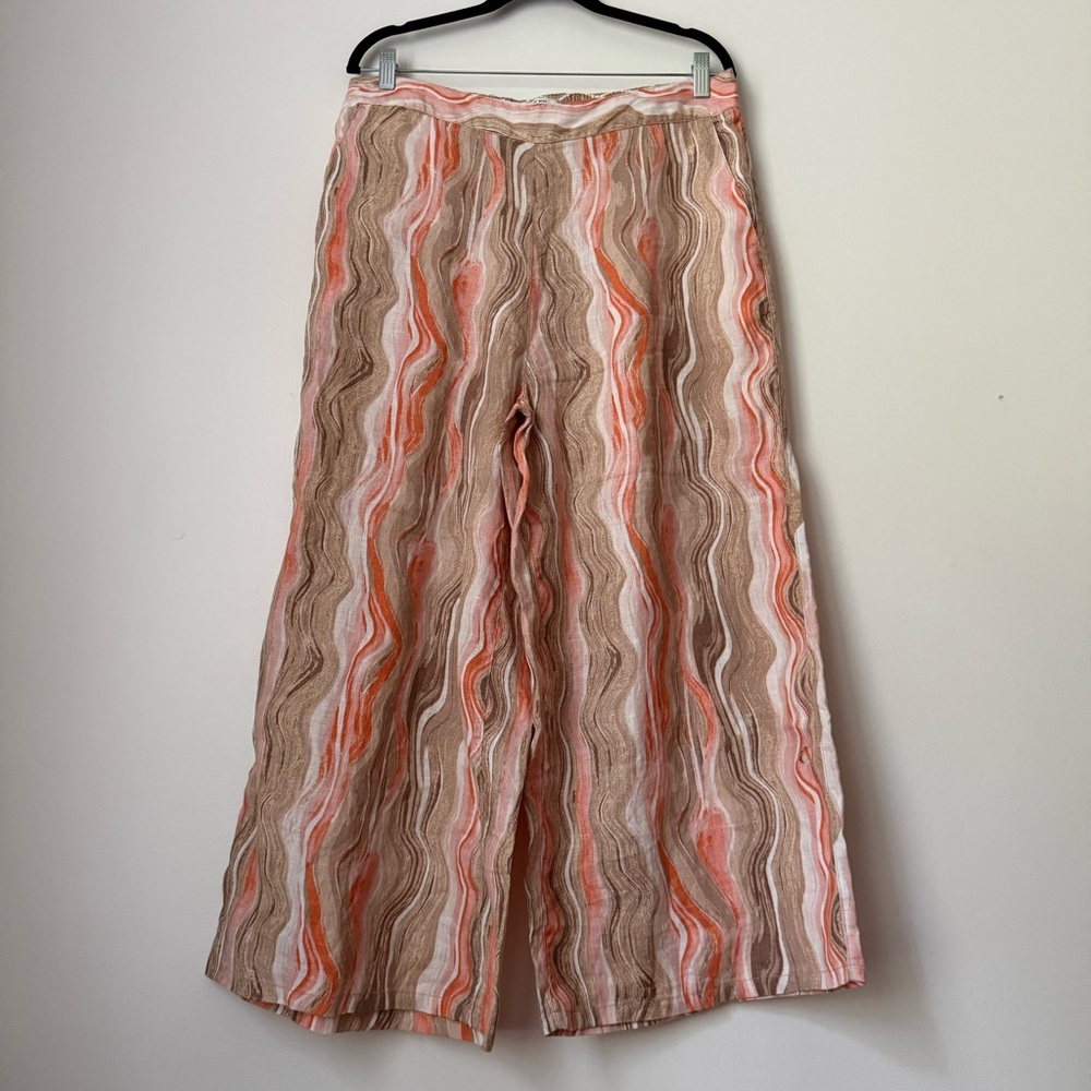 Rachel Zoe 100% Linen Wide Leg Pants Multi Stripes Lagenlook, Size XL